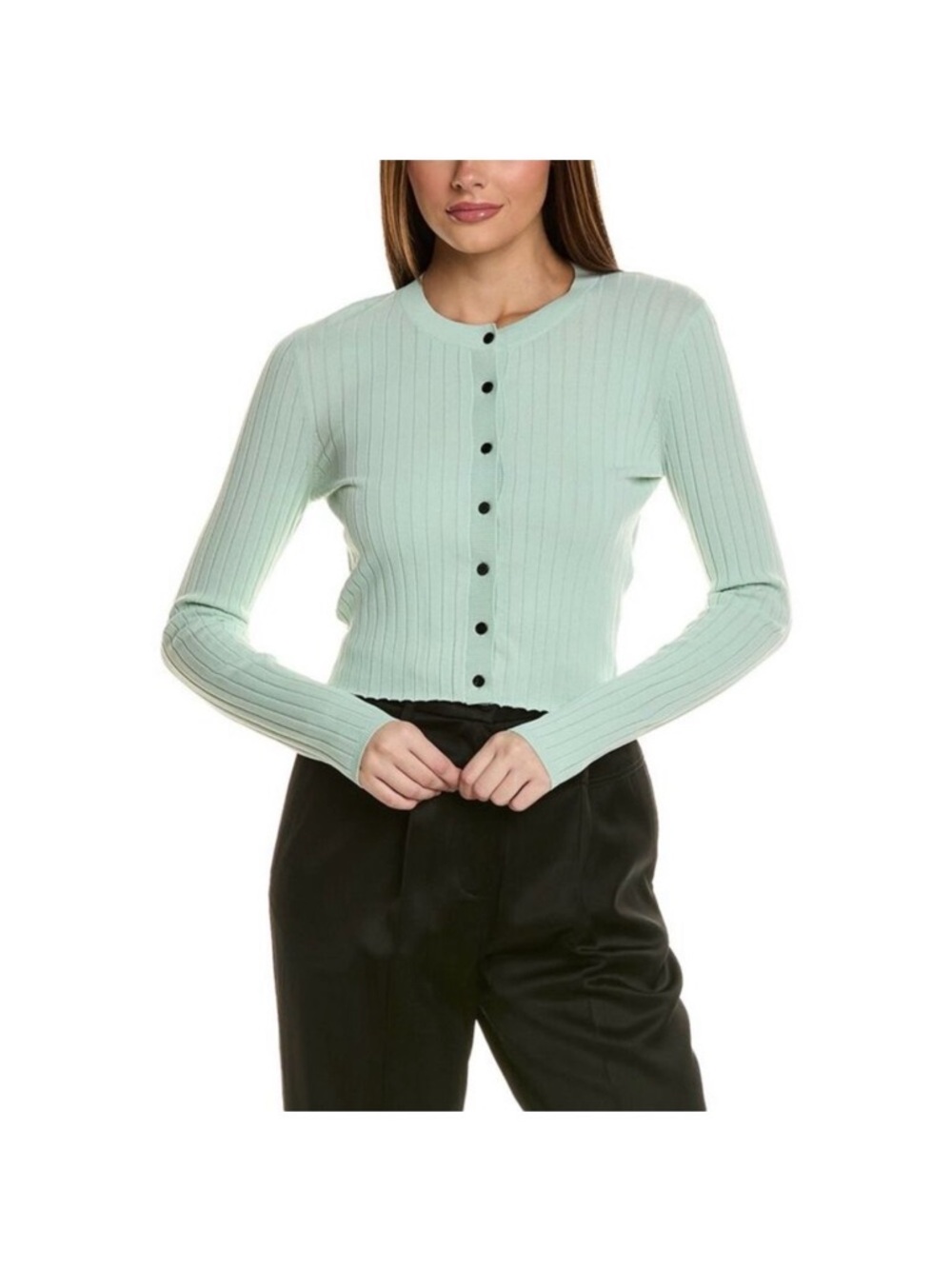 The Kooples Mint Ribbed Button-Front Crop Cardigan XS